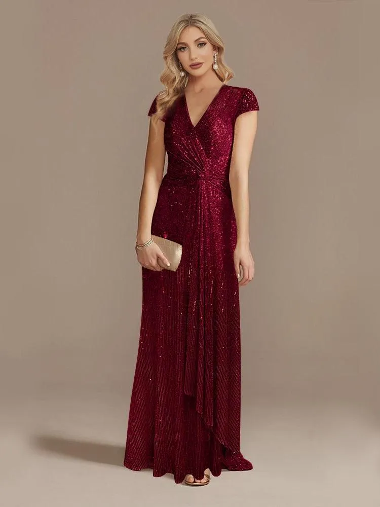 V-Neck Sequin Party Maxi Dress Long Prom Cocktail Dress