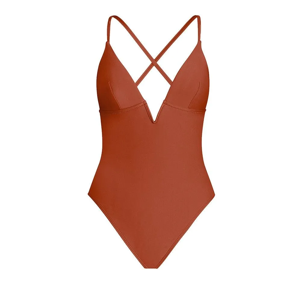 V-Wire Cross Back One-piece Swimsuit