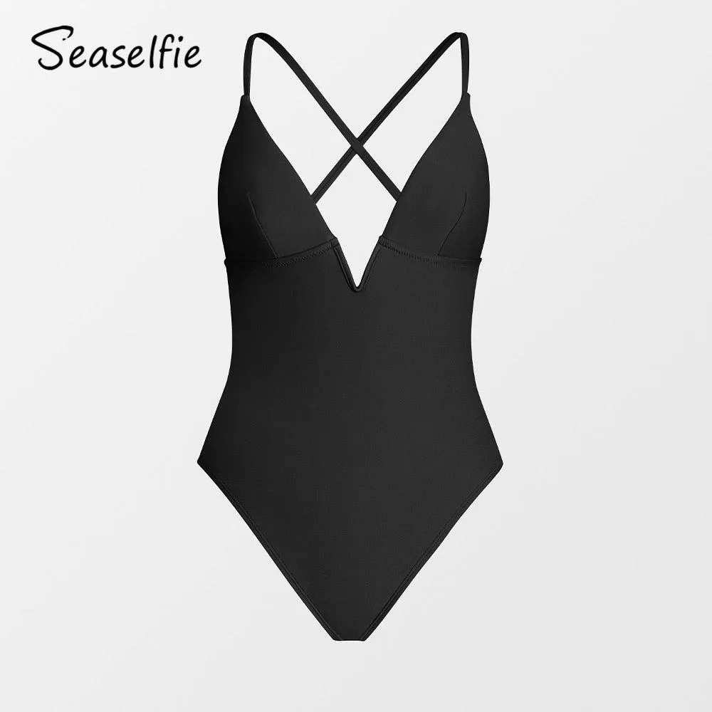 V-Wire Cross Back One-piece Swimsuit