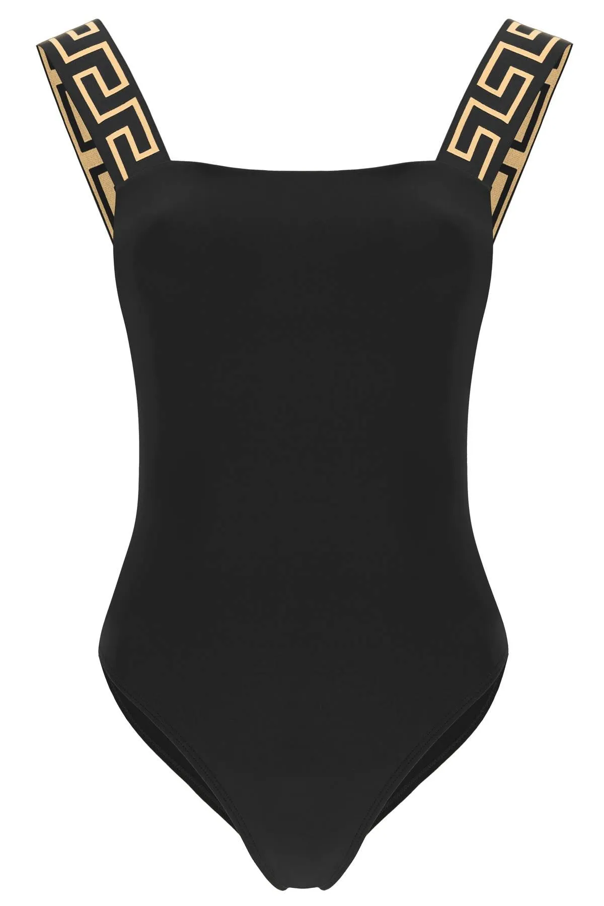 Versace One Piece Swimsuit With Greek Border   Black