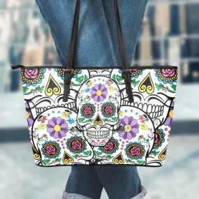 Violet Sugar Skull Leather Tote Bag