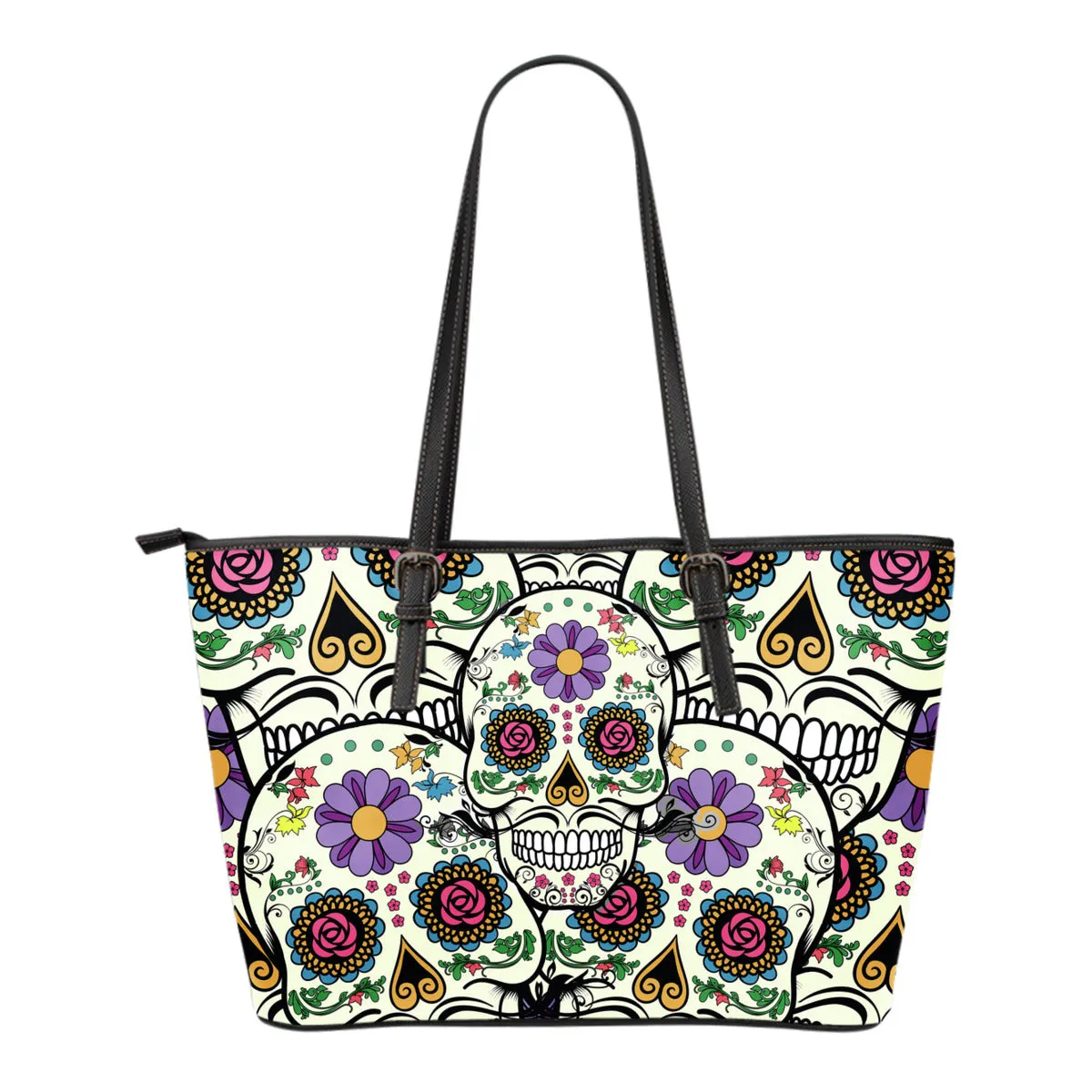 Violet Sugar Skull Leather Tote Bag